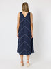 Haven Chevron Stitch Linen Dress - Navy/White