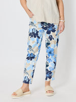 Amalfi Floral Rose Print Slim Leg Pant - Cornflower Multi