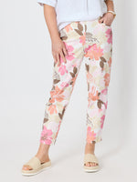 Amalfi Floral Rose Print Slim Leg Pant - Pink/Multi