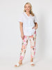 Amalfi Floral Rose Print Slim Leg Pant - Pink/Multi