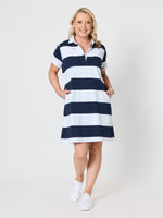 Riviera Polo Stripe Dress  - Navy White