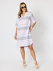Paros Stripe Print Linen Dress - Pink Silver