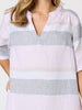 Paros Stripe Print Linen Dress - Pink Silver