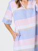 Paros Stripe Print Linen Dress - Sky Multi