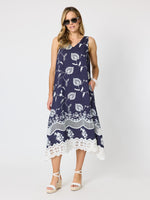 Aegean Coast Lace Dress - Navy/White