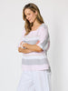 Paros Stripe Print Linen Top - Pink Silver