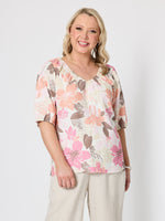 Amalfi Floral Rose Print Top - Pink/Multi