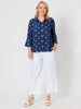 Riviera Cotton Spot Shirt - Navy/White