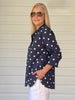 Riviera Cotton Spot Shirt - Navy/White