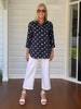 Riviera Cotton Spot Shirt - Navy/White