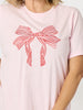Festive Embroidered Bow Cotton Tee - Pink