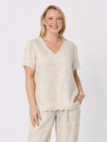 Lilly Scallop Hem Linen Top - Natural
