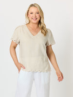 Lilly Scallop Hem Linen Top - Natural
