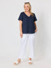 Lilly Scallop Hem Linen Top - Navy