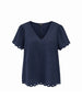 Lilly Scallop Hem Linen Top - Navy