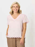 Lilly Scallop Hem Linen Top - Pale Pink