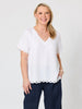 Lilly Scallop Hem Linen Top - White
