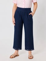 Lilly Scallop Hem Linen Pant - Navy