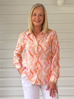Tuscan Sunset Print Shirt - Mandarin Multi