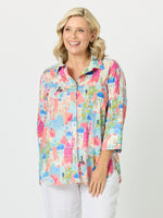 Santorini Landscape Print Cotton Shirt - Multi