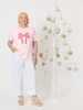 Festive Embroidered Bow Cotton Tee - Pink