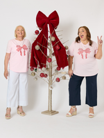 Festive Embroidered Bow Cotton Tee - Pink