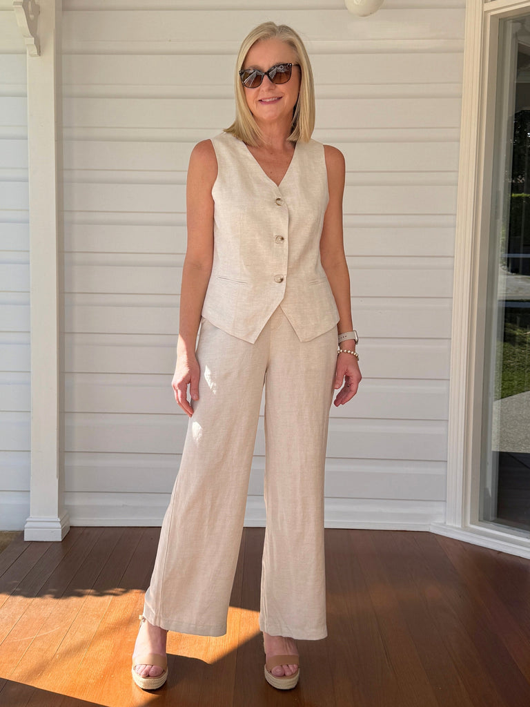 Lino Wide Leg Pant - Natural