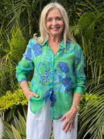 Garden Bloom Floral Sheer Shirt - Elm Blue