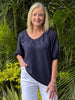 Lino V Neck Top - Navy