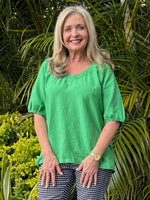 Lino V Neck Top - Elm