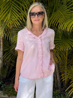 Tiffany Ruffle Linen Top - Pink