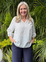 Get Dotty Embroidered Top - Navy/White