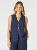 Lino Long Vest - Navy
