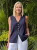 Lino Long Vest - Navy