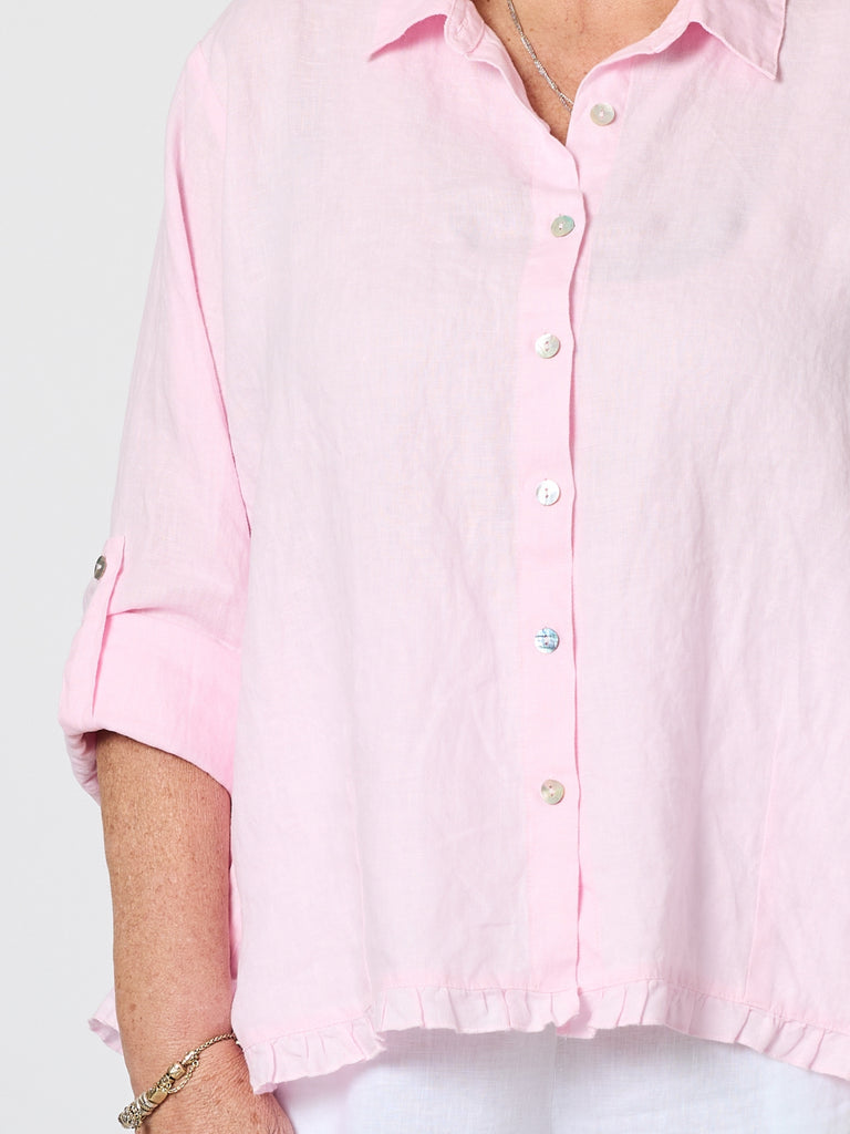 Ruffle Hem Linen Shirt - Pale Pink
