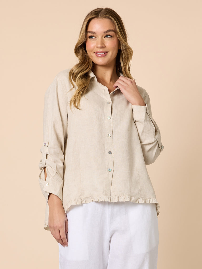 Ruffle Hem Linen Shirt - Natural