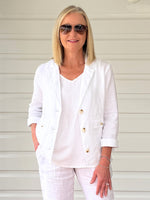 Danielle Linen Cropped Blazer - White