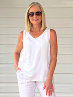 The Lino Button Back Cami - White