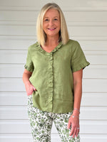 Tiffany Ruffle Linen Top - Basil