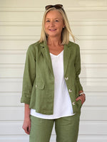 Danielle Cropped Linen Blazer - Basil