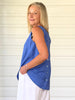 The Lino Button Back Cami - Sardinia Blue