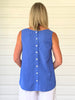 The Lino Button Back Cami - Sardinia Blue