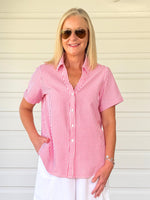 Piper Short Sleeve Shirt - Pink / White Stripe