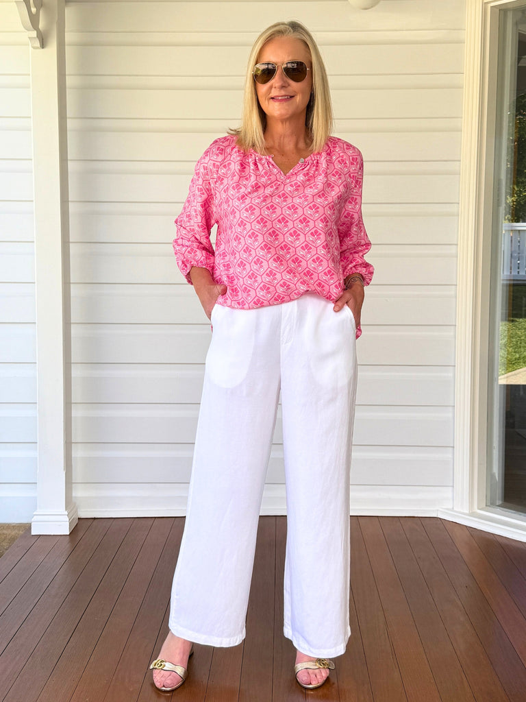 Lino Wide Leg Pant - White