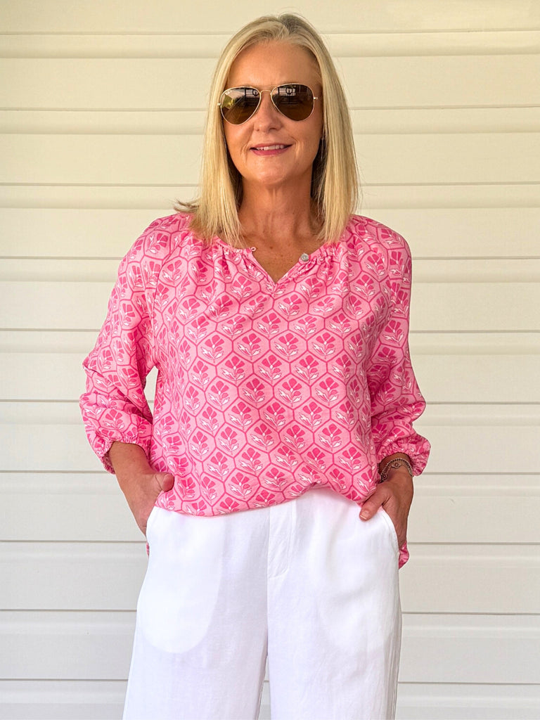 Floral Art Top - Pink