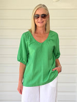 Lino V Neck Top - Elm