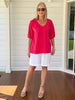 Lino V Neck Top - Peony