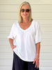Lino V Neck Top - White