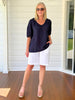 Lino V Neck Top - Navy