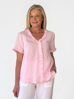 Tiffany Short Sleeve Linen Top - Pink